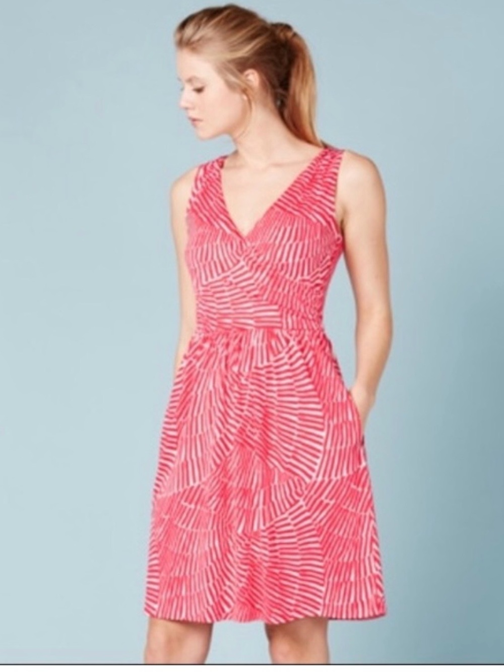 Boden Pink Coral White Sleeveless Wrap Summer Dress Size 10